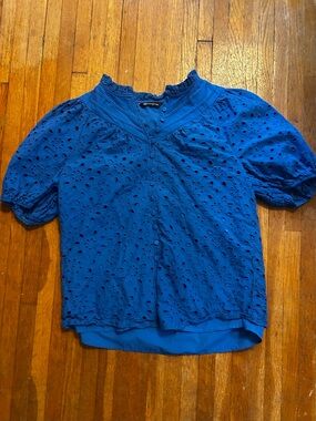 Eyelet Puff-Sleeve Blouse - Blue